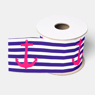 Pink Anchor & Nautical Stripes Grosgrain Ribbon