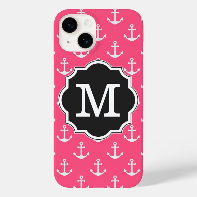 Pink Anchor Pattern Monogram Case-Mate iPhone Case (Back)