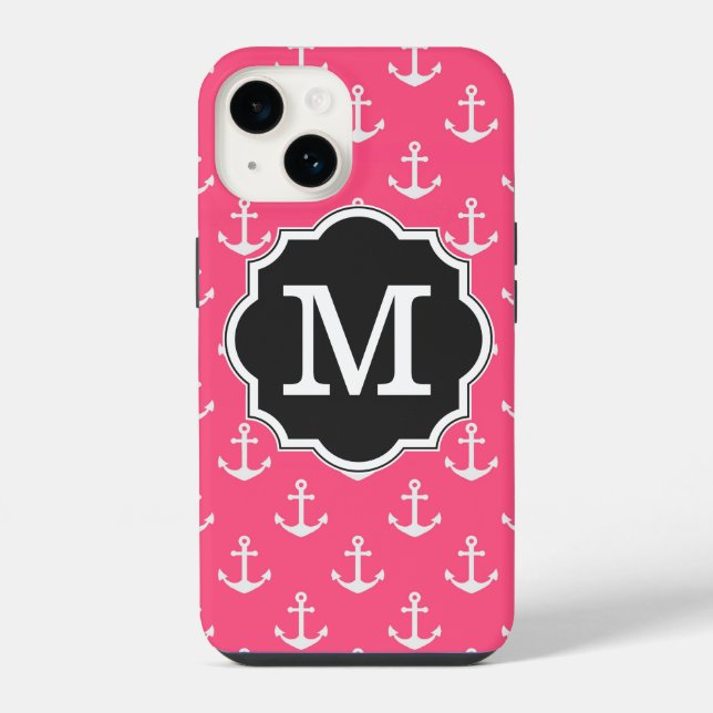 Pink Anchor Pattern Monogram iPhone Case (Back)