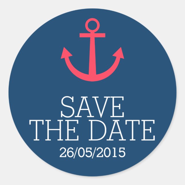 Pink anchor save the date stickers (Front)