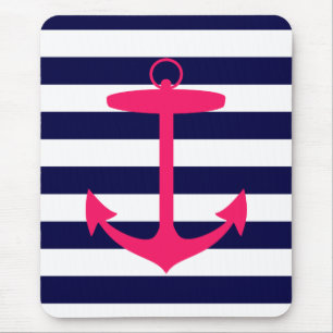 Pink Anchor Silhouette Mouse Pad