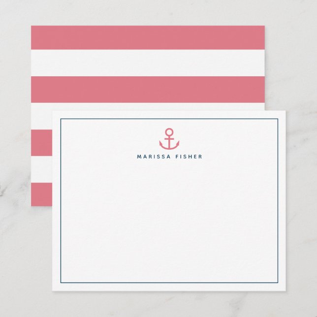 Pink Anchor Stationery Note Card (Front/Back)