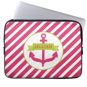 Pink Anchor & Stripes Electronics Bag