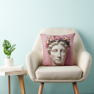 Pink Ancient Greek Woman Pillow. Throw Pillow