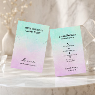 Pink and Aqua blue watercolor stud earring Business Card