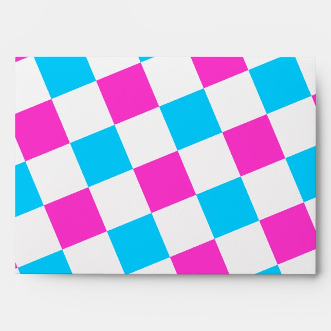 Pink and Aqua Chequerboard Envelopes (Front)