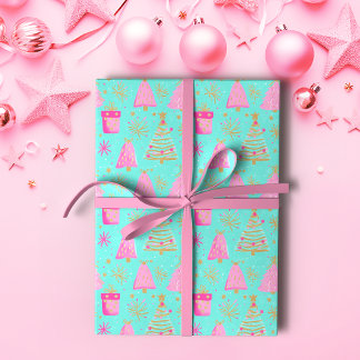 Pink and Aqua Festive Christmas Wrapping Paper