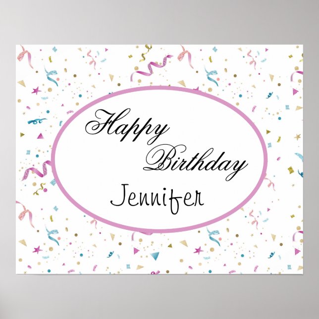 Pink and Aqua Glitter Confetti Poster (Front)