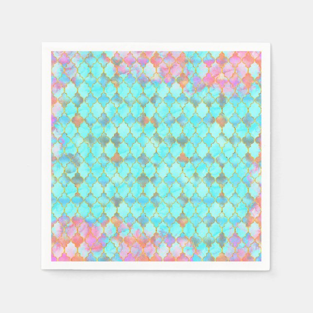 Pink and Aqua Maroccan pattern Napkin (Front)