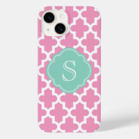 Pink and Aqua Modern Moroccan Custom Monogram
