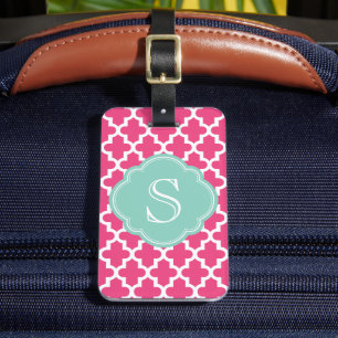 Pink and Aqua Modern Moroccan Custom Monogram Luggage Tag