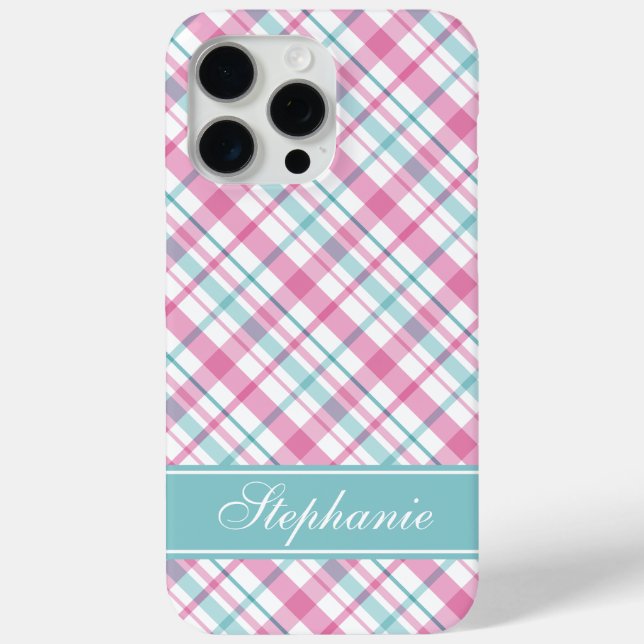 Pink and Aqua Plaid Pattern Case-Mate iPhone Case (Back)