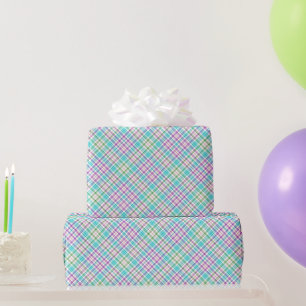 Pink and Aqua Plaid Wrapping Paper