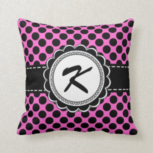 Pink and Aqua Polka Dots Retro Monogram Letter K Throw Pillow