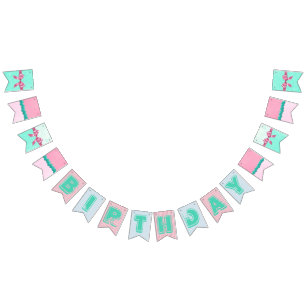 Pink and Aqua & Teal Birthday Flag Banner