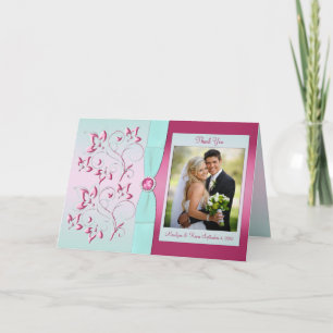 Pink and Aqua Thank You Card with Photo