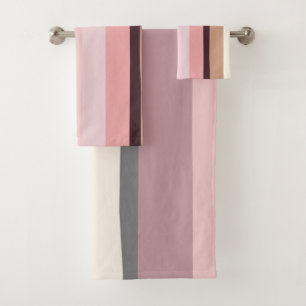 Pink and Beige Abstract Stripes Bath Towel Set