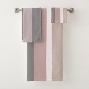 Pink and Beige Abstract Stripes Bath Towel Set