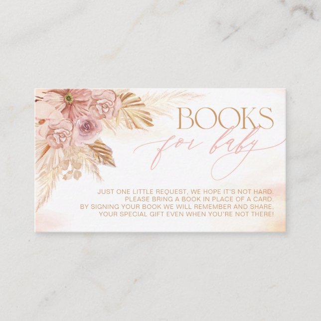 Pink and Beige Boho Pampas Books for Baby Shower Enclosure Card (Front)
