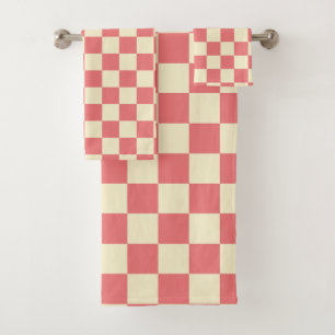 Pink and Beige Chequerboard Bath Towel Set