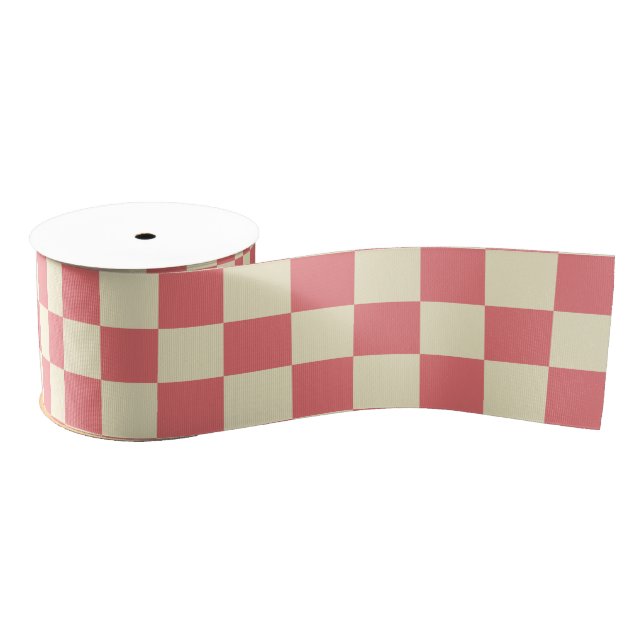 Pink and Beige Chequerboard Grosgrain Ribbon (Spool)