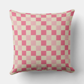 Pink and Beige Gingham Check Pattern Throw Pillow
