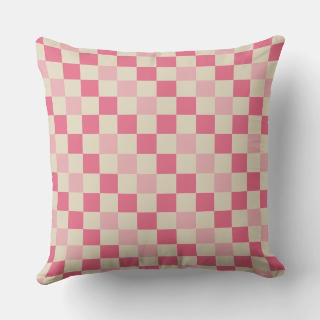 Pink and Beige Gingham Check Pattern Throw Pillow (Back)