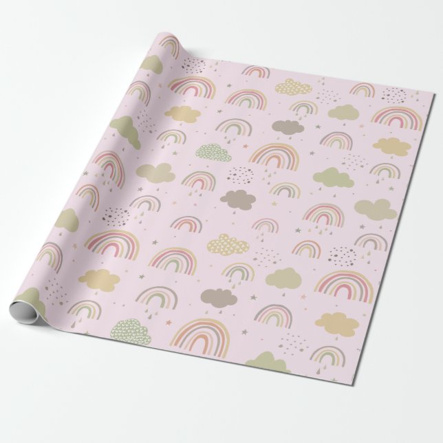 Pink and Beige Rainbow Pattern Wrapping Paper (Unrolled)
