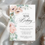 Pink and Beige Watercolor Floral 90th Birthday Invitation<br><div class="desc">Celebrate a 90th birthday in beautiful style with this feminine birthday party invitation that recognizes this special milestone birthday. This design features lovely bouquets of soft watercolor poppies, roses, eucalyptus and trailing greenery in pastel beige, pink, green and blue-green. Celebrate the guest of honour in elegant style with birthday spelled...</div>