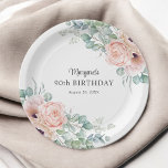Pink and Beige Watercolor Floral 90th Birthday Paper Plate<br><div class="desc">A beautifully feminine personalized design featuring bouquet borders of watercolor poppies, roses, eucalyptus and trailing greenery in pastel beige, pink, green and blue-green. Personalize the text template with the name of the Guest of Honour's Name and birthday date or date of your celebration. These plates come in 2 sizes: shown...</div>