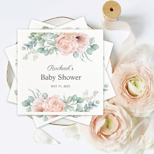Pink and Beige Watercolor Floral Baby Shower Napkin