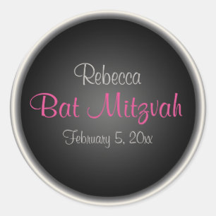 Pink and Black 1.5" Round Bat Mitzvah Sticker