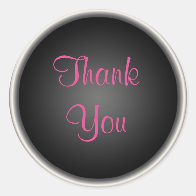 Pink and Black 1.5" Round Thank You Sticker (Front)