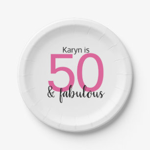 Pink and Black 50 and Fabulous Woman's Birthday Paper Plate