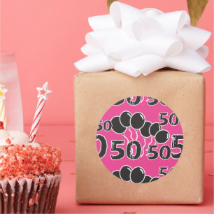 PINK and BLACK 50th Birthday - 50 yrs old Bday Classic Round Sticker