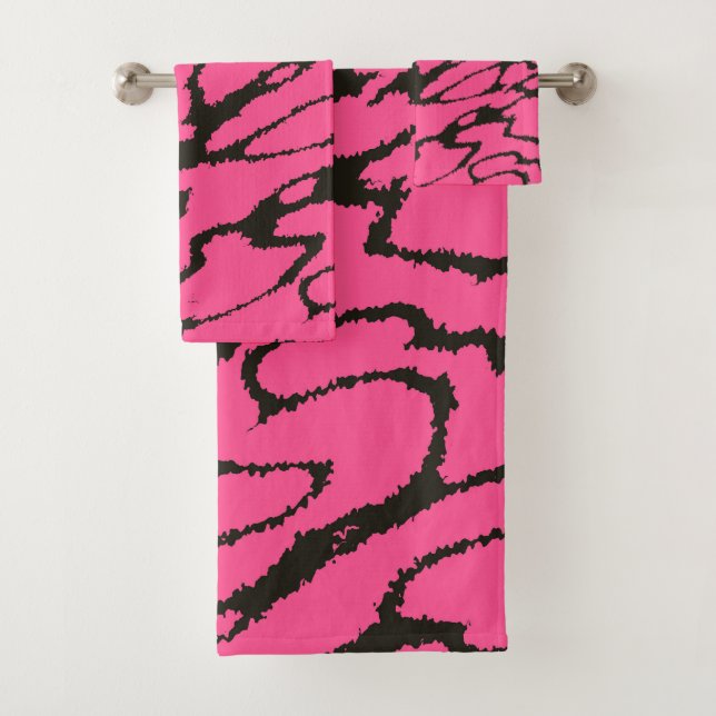 Pink and Black abstract Bath Towel Set (Insitu)