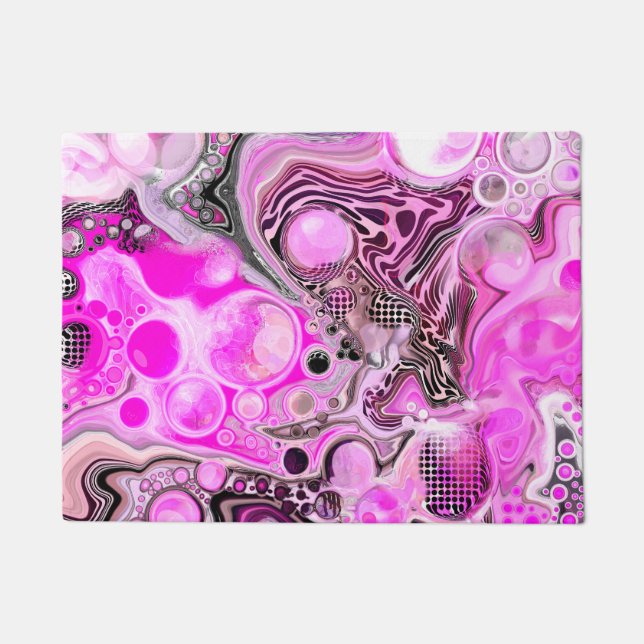 Pink and Black Abstract Fluid Art  Doormat (Front)