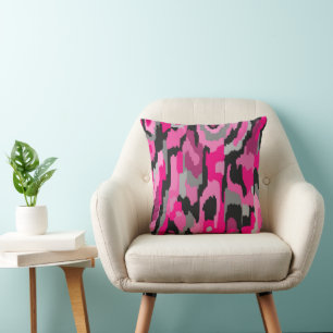 Pink and Black Abstract Print Throw Pillow
