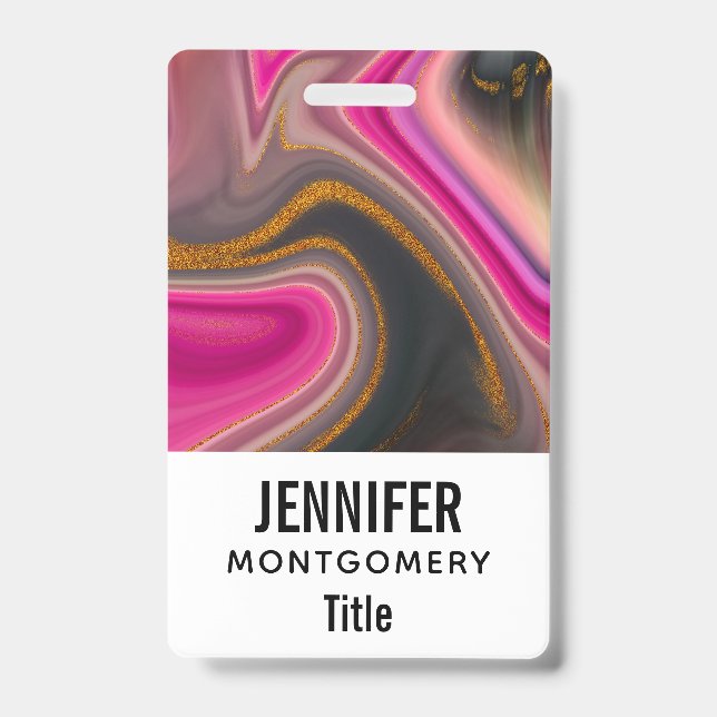 Pink and Black Abstract with Gold Swirls  Badge (Front)