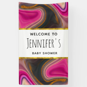 Pink and Black Abstract with Gold Swirls Banner