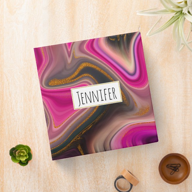 Pink and Black Abstract with Gold Swirls Binder (In Situ)