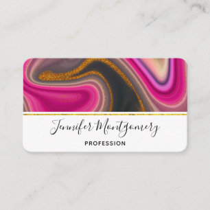 Pink and Black Abstract with Gold Swirls Business Card