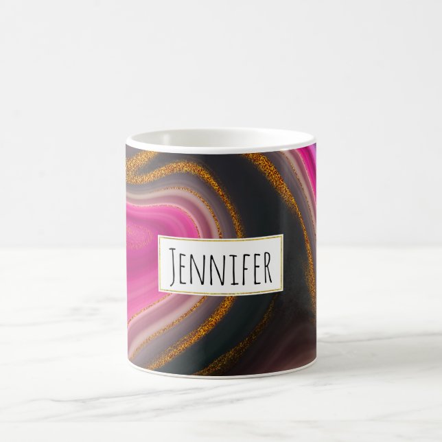 Pink and Black Abstract with Gold Swirls  Coffee Mug (Center)