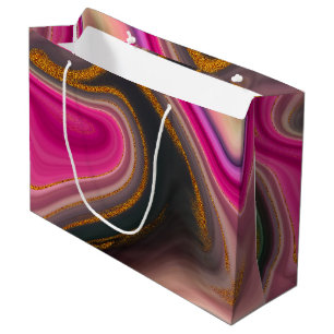 Pink and Black Abstract with Gold Swirls Large Gift Bag