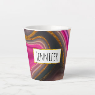 Pink and Black Abstract with Gold Swirls  Latte Mug