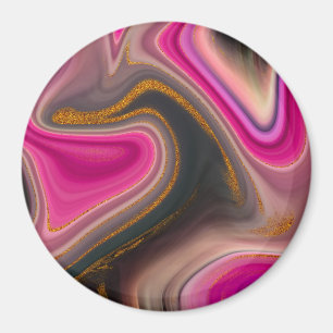 Pink and Black Abstract with Gold Swirls  Magnet