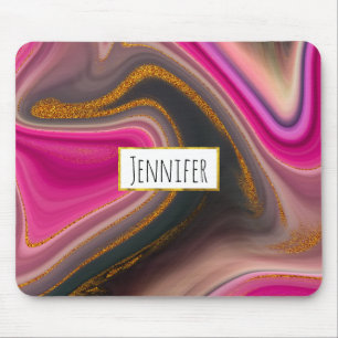 Pink and Black Abstract with Gold Swirls  Mouse Pad