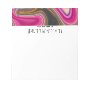 Pink and Black Abstract with Gold Swirls Notepad