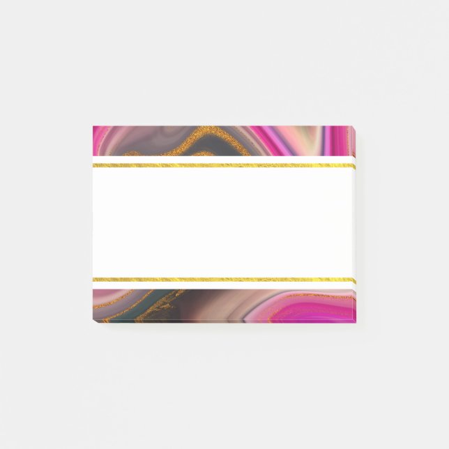 Pink and Black Abstract with Gold Swirls Post-it Notes (Front)