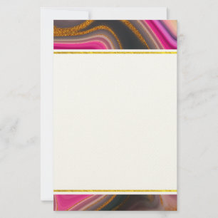 Pink and Black Abstract with Gold Swirls  Stationery